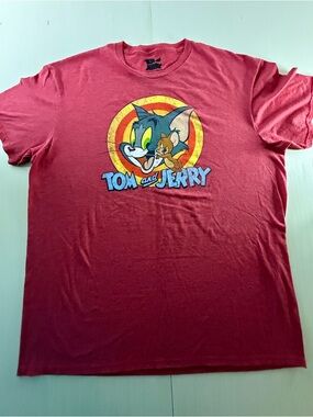 Tom and Jerry Red Graphic Tee - Men's Casual Short Sleeve Shirt